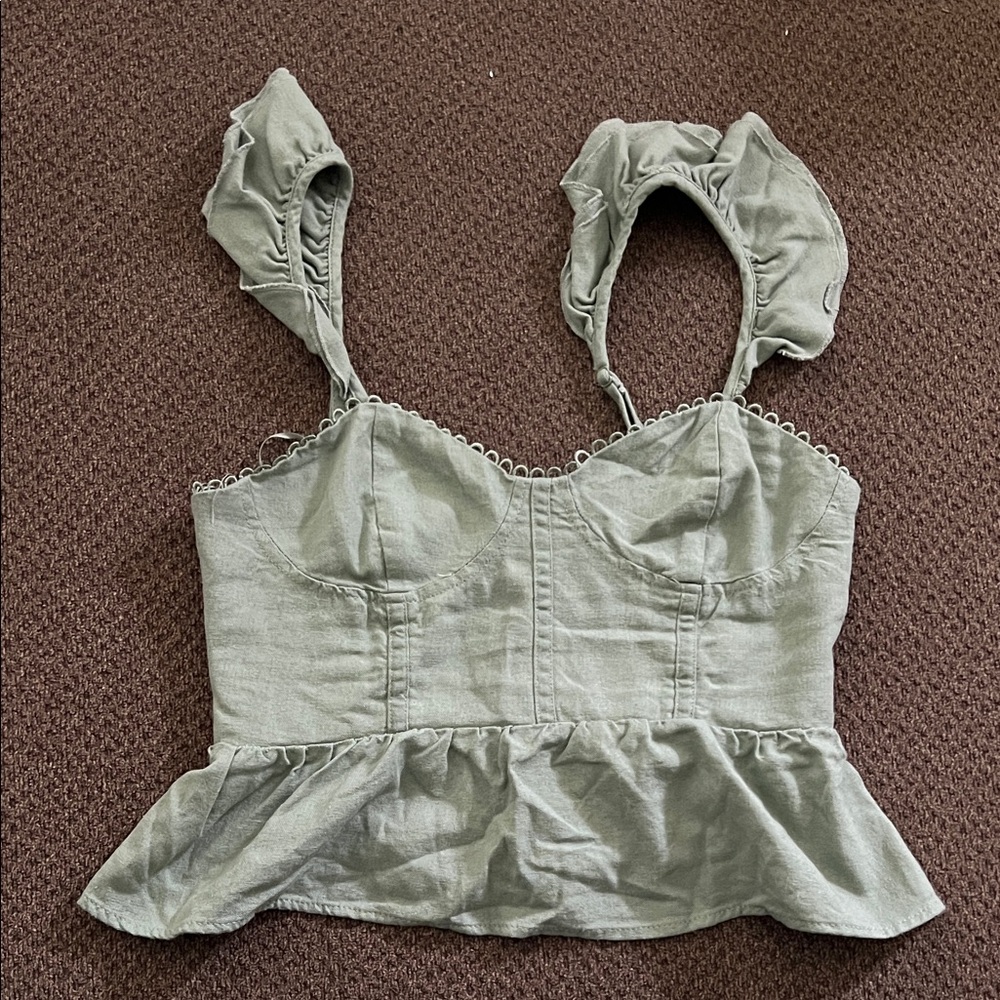 Francesca's Collections Olive Ruffle Blouse